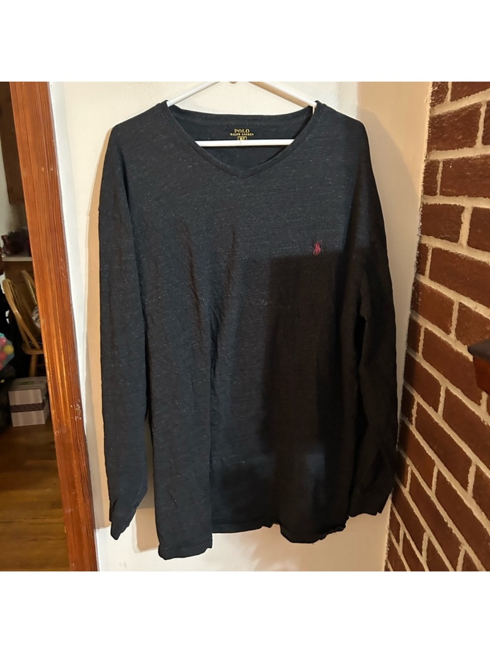 Polo by Ralph Lauren Size XLT Charcoal Long Sleeve V-Neck Shirt with Red Pony